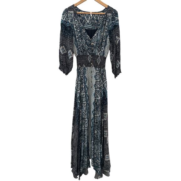 Free People Rare Mexicali Rose Print Maxi Dress Black Size Small - Picture 10 of 12